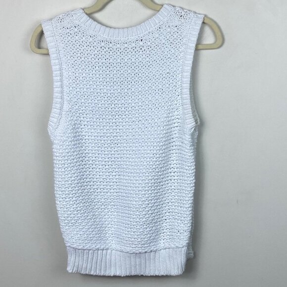 Equipment Femme White Bay Crew Neck Sleeveless Knit Top Size Medium Buttons Boho - Picture 9 of 11